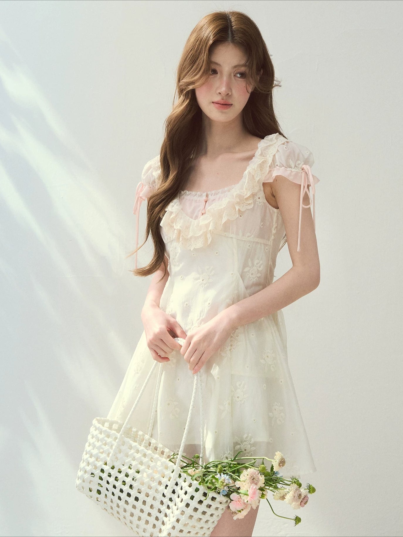 Rose Embroidery Square Neck Dress