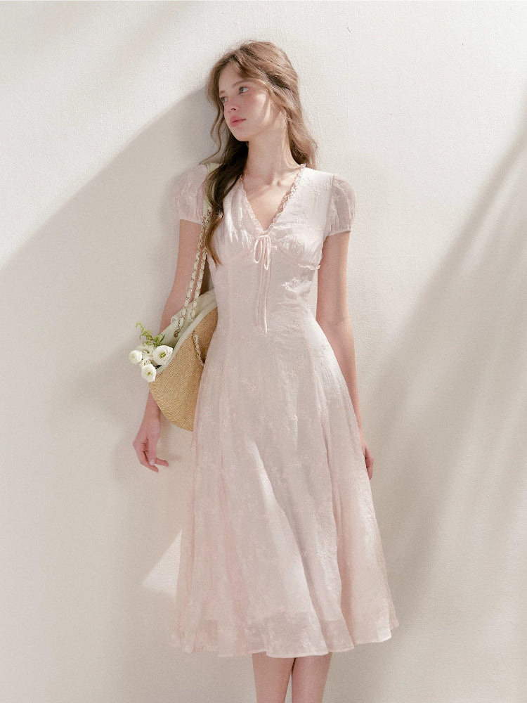 Pink Embroidered Lace Dress