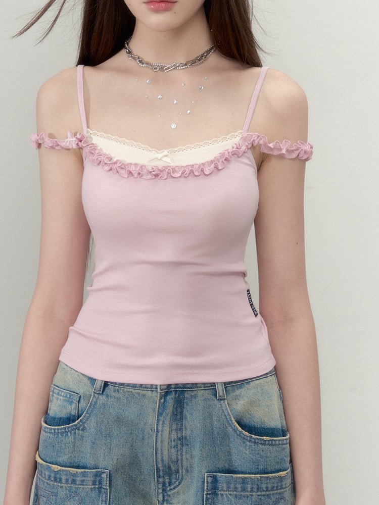 Pleated Faux Two-Piece Color-Block Vest