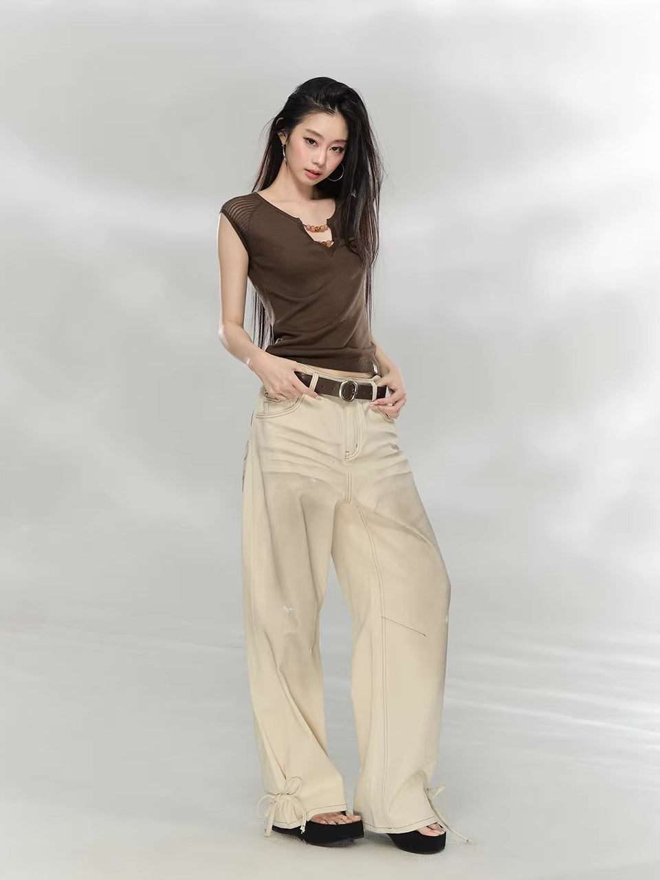 Beaded V-Neck Knit Top