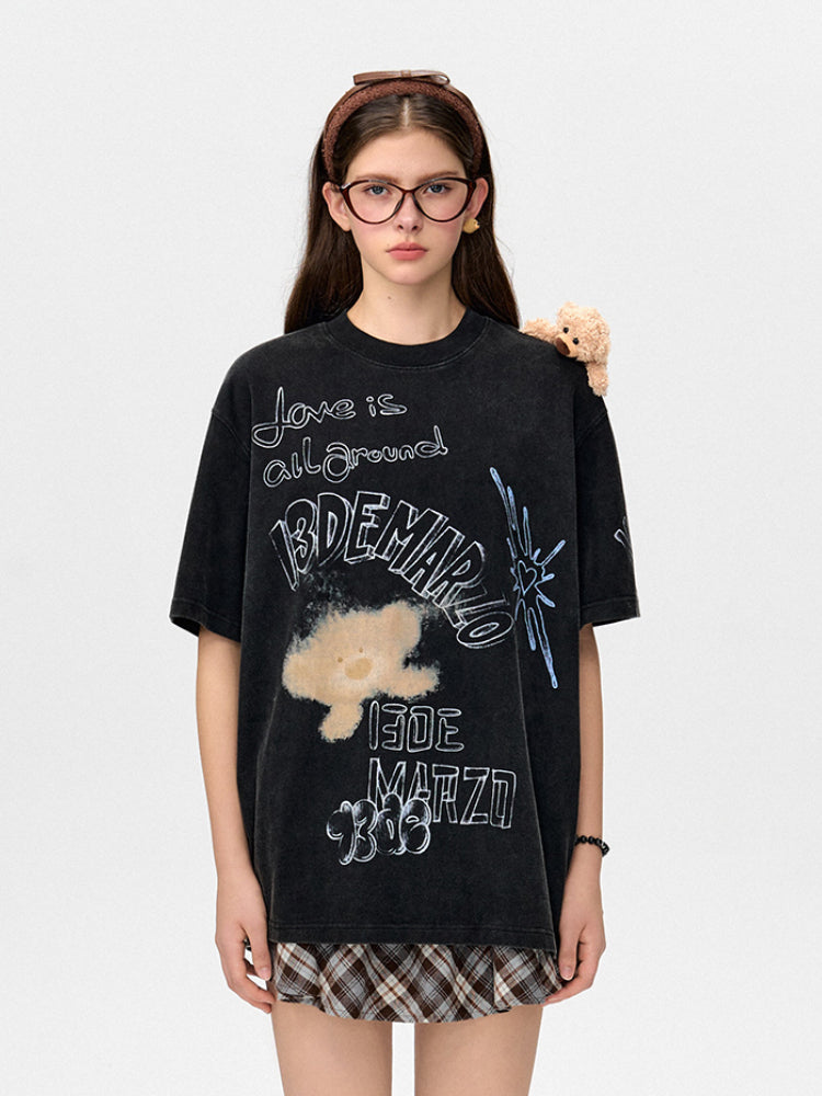 Graffiti Short Sleeve Loose Cotton T-shirt
