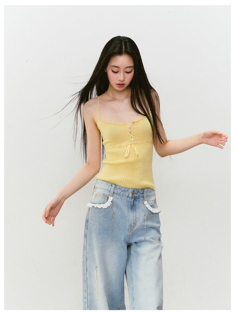 Button Lyocell Knit Tank Top