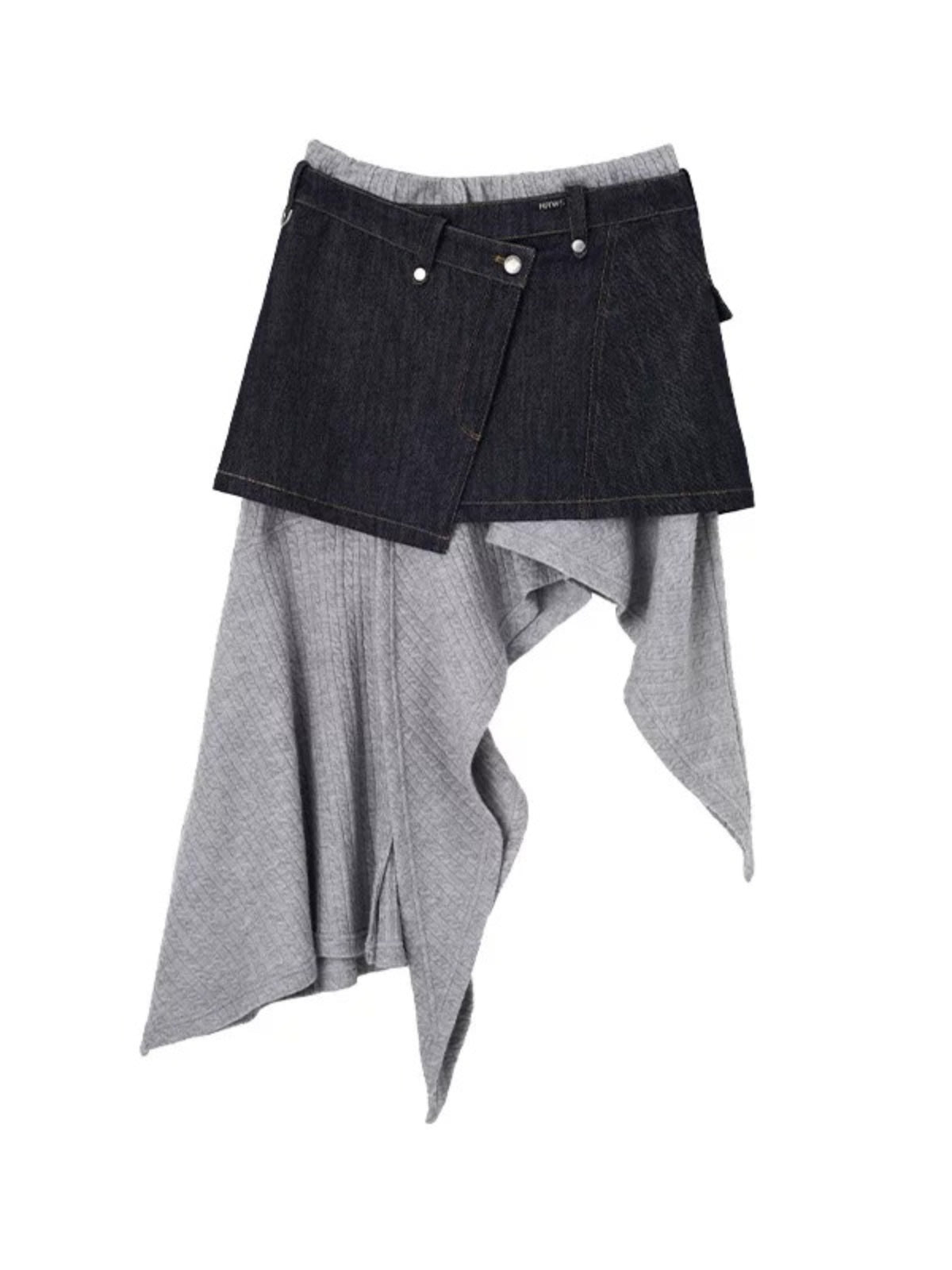 Asymmetric Button Denim Midi Skirt