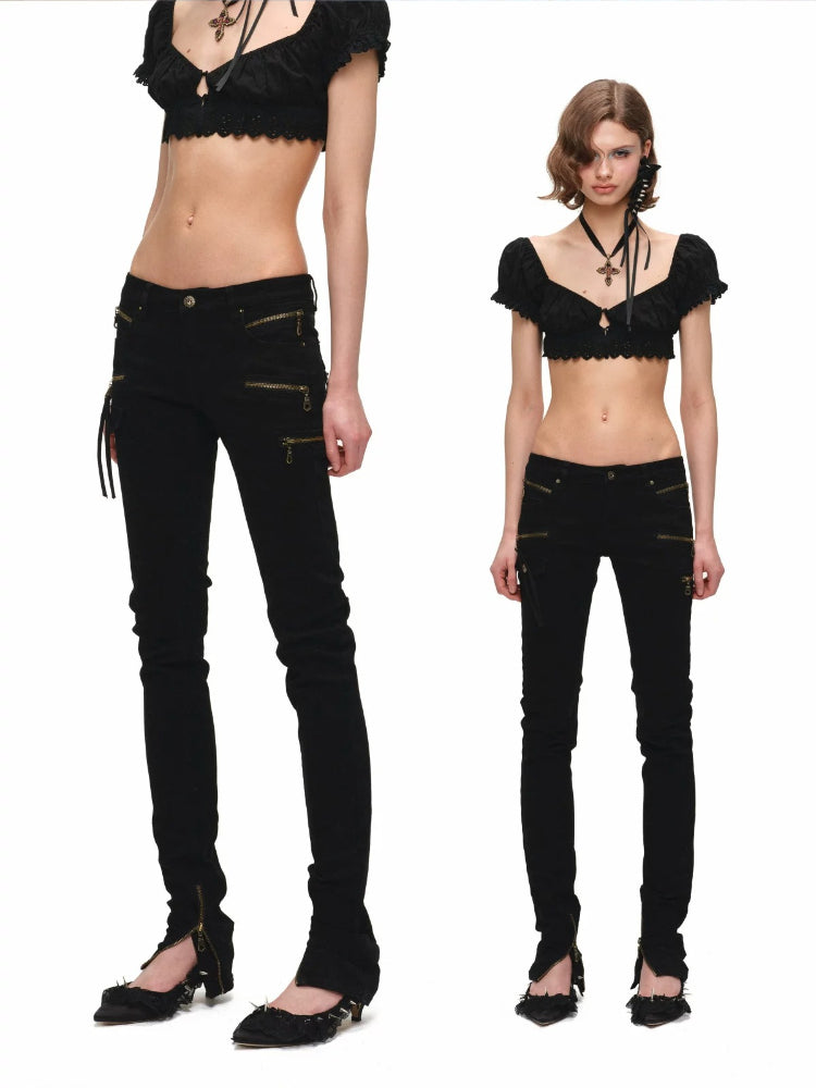 Zipper Low-Rise Skinny Jeans