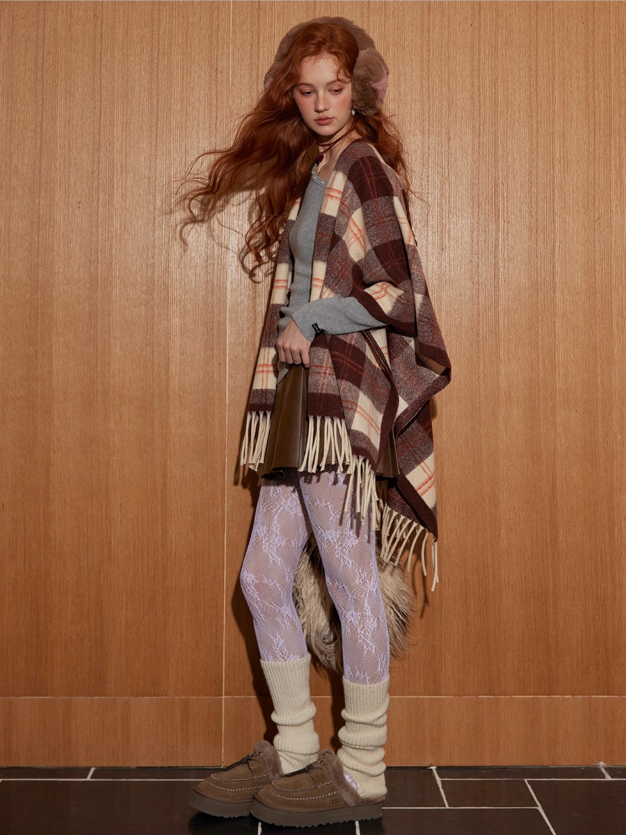 Plaid Fringed Wool Scarves