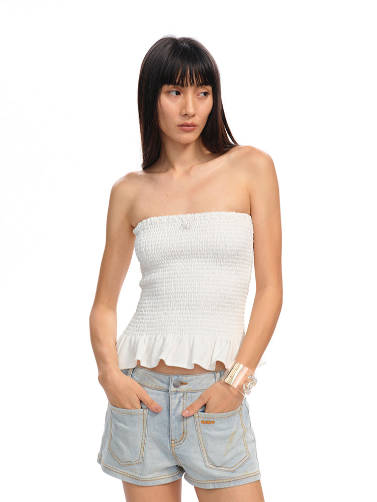 Ruffled Textured Strapless Vest