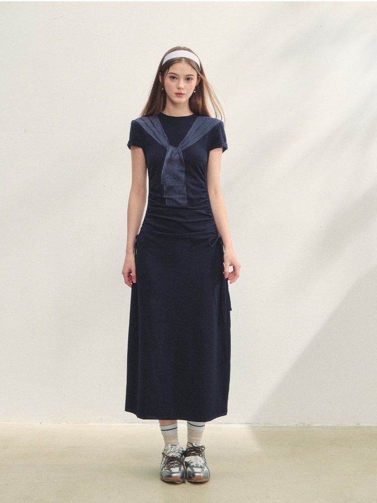 Printed Side Gathered Tie Dress