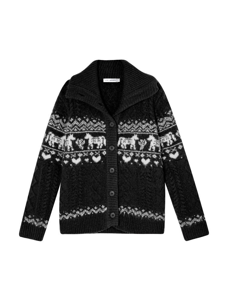 Fair Isle Pony Knit Cardigan