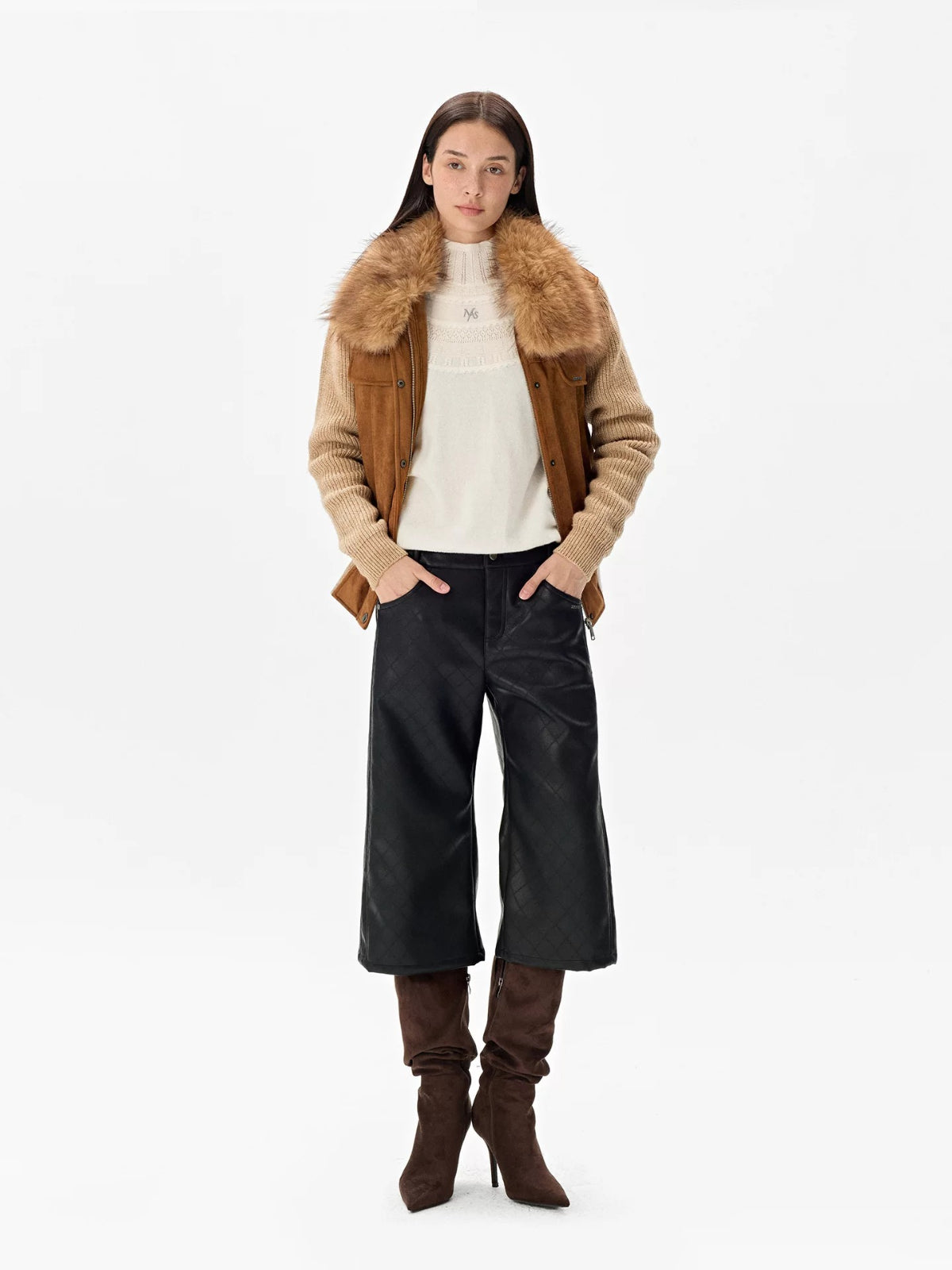 Textured Wool Knit High Neck Sweater