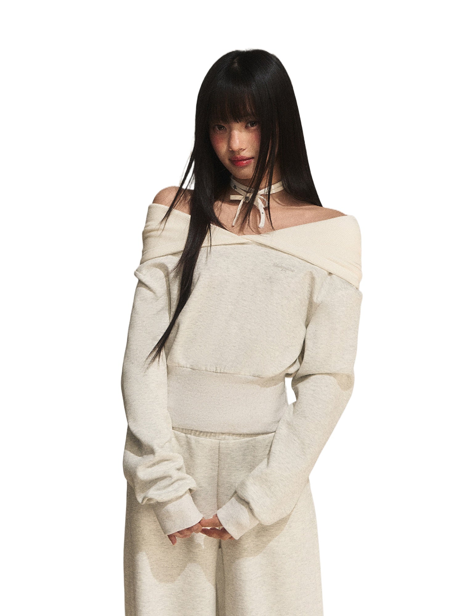 Gray Off-Shoulder Sweatshirt Set