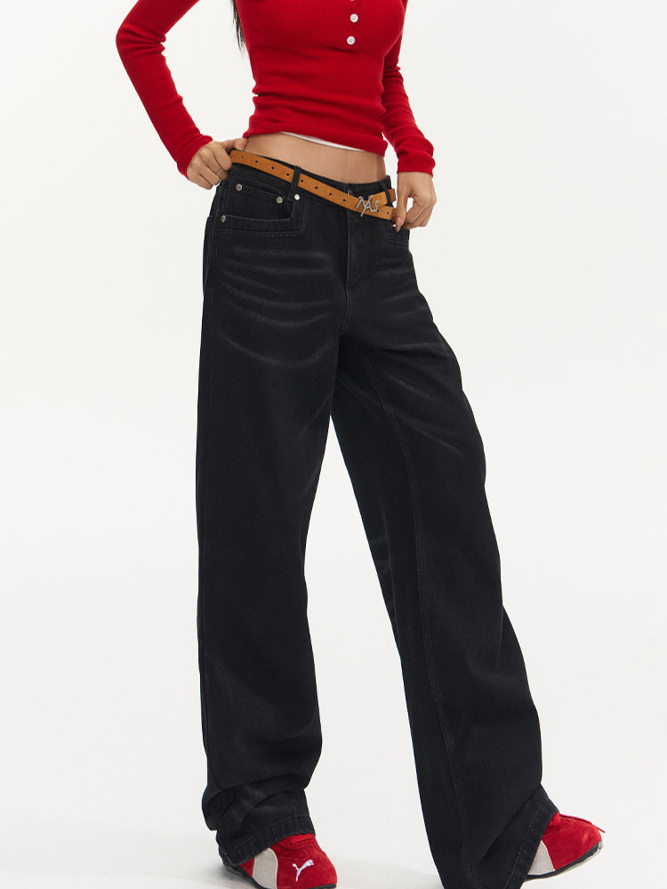 Vintage Low-Waist Loose Straight-Leg Pants