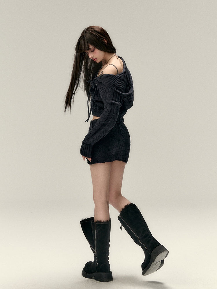 Black & Apricot Buttoned Knit Skirt