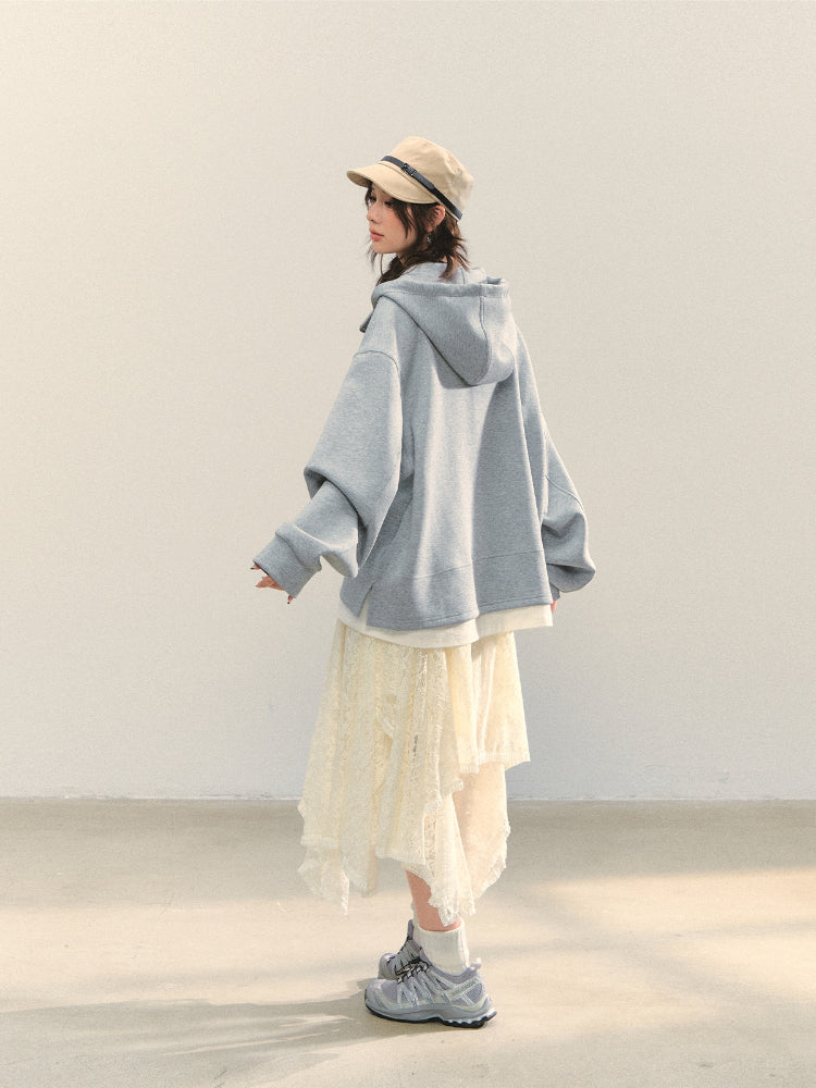 Fake Two-Piece Flower Embroidery Hat Cord Pullover Hoodie