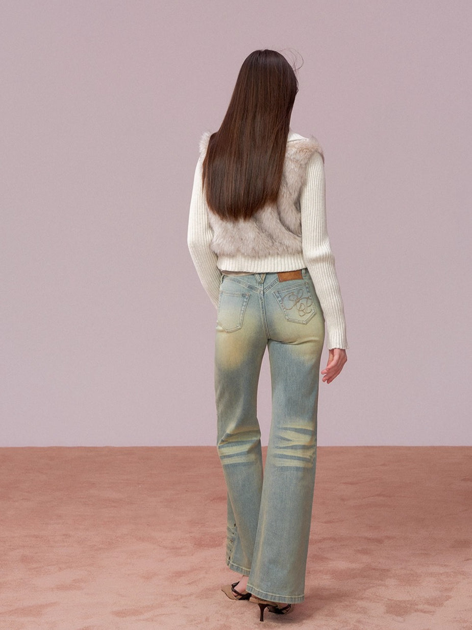 Faux Fur Panel Knitted Short Jacket