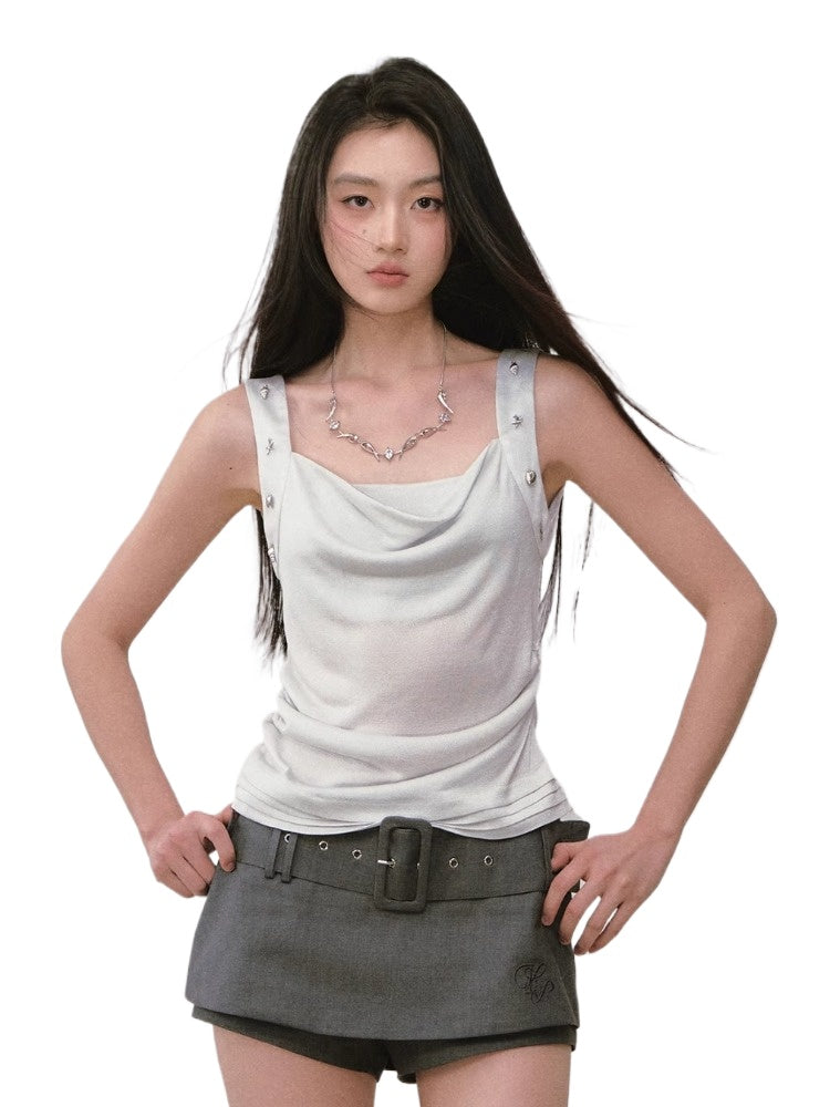 Rivet Embellished Small Cowl-Neck Camisole