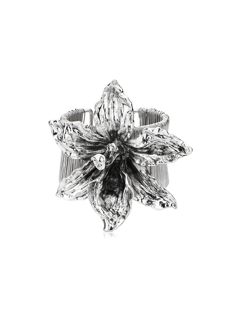 Metal Floral Open Bangle