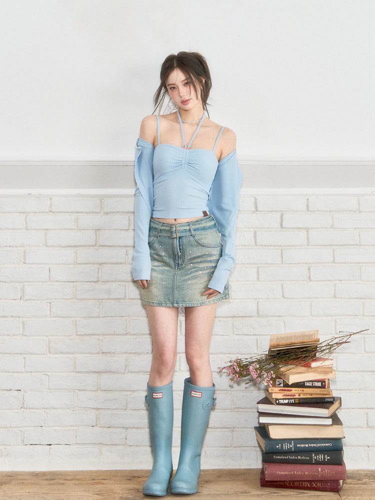 Halter Neck Tank Top & Cardigan Set