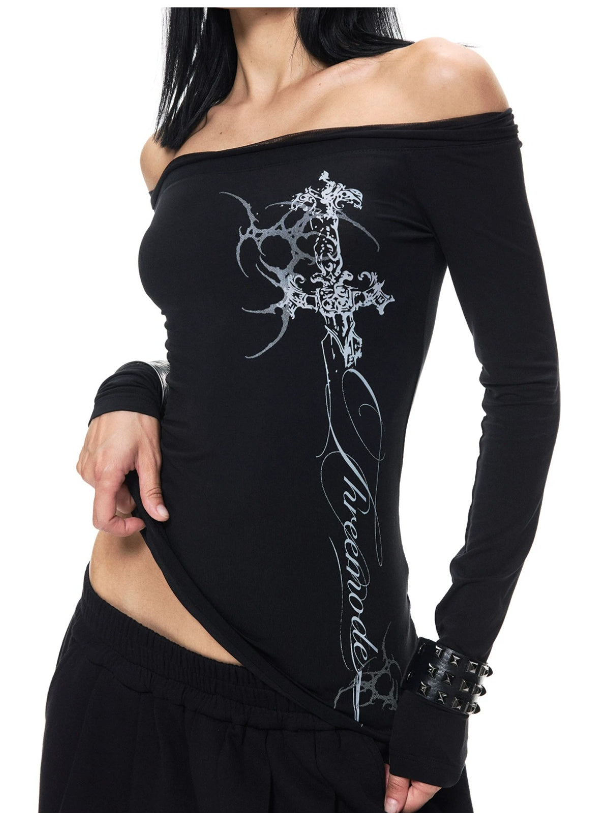 Gothic Off-Shoulder Printed Top
