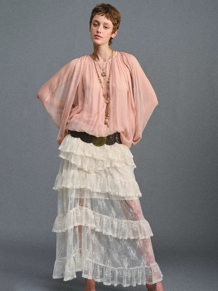 Mist Pink Cape Chiffon Blouse
