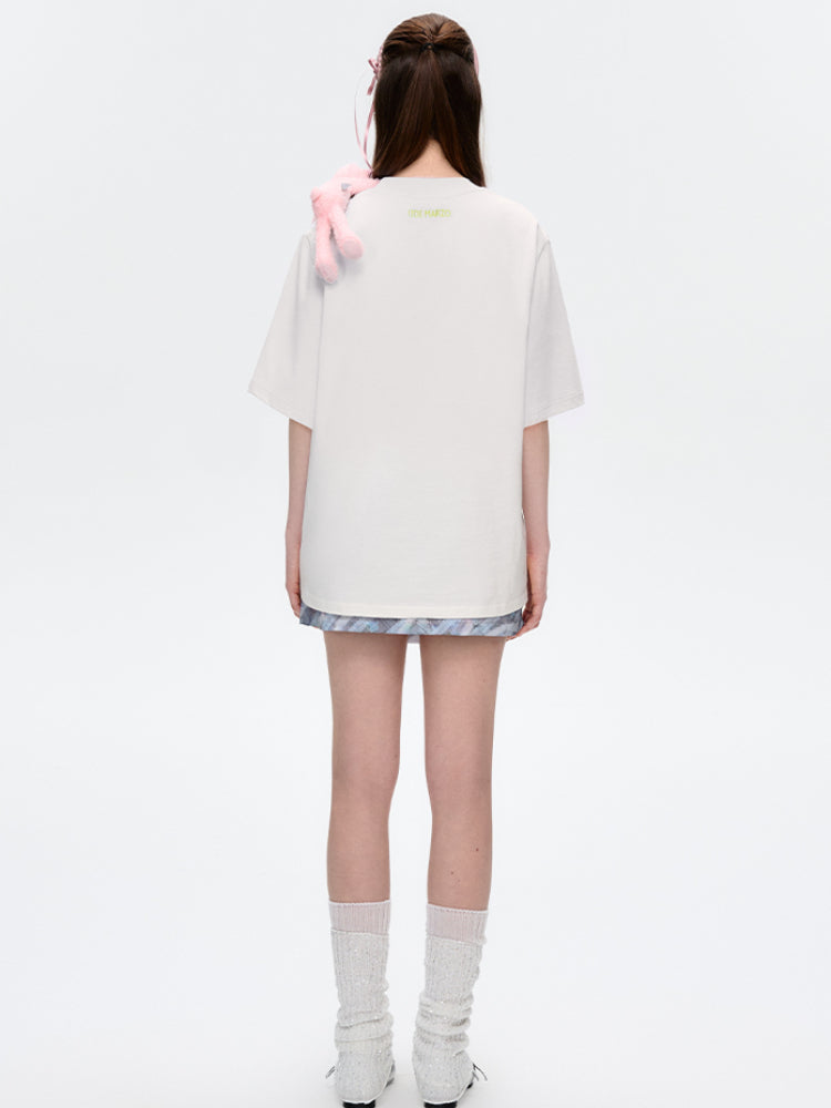 Illustrated Colorful Bear Round-Neck T-Shirt