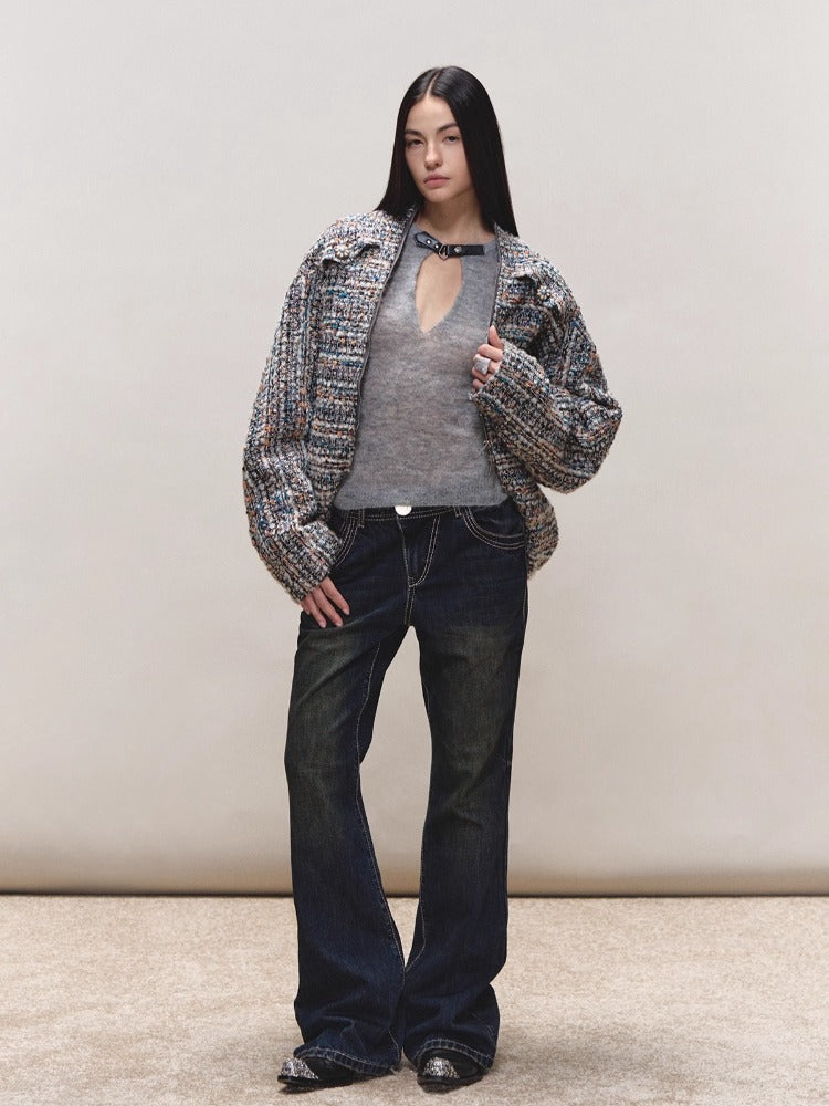 Wool Diamond-Stitch Tweed Jacket