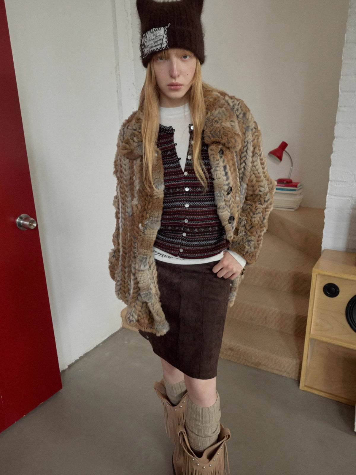 Suede Studded A-Line Skirt