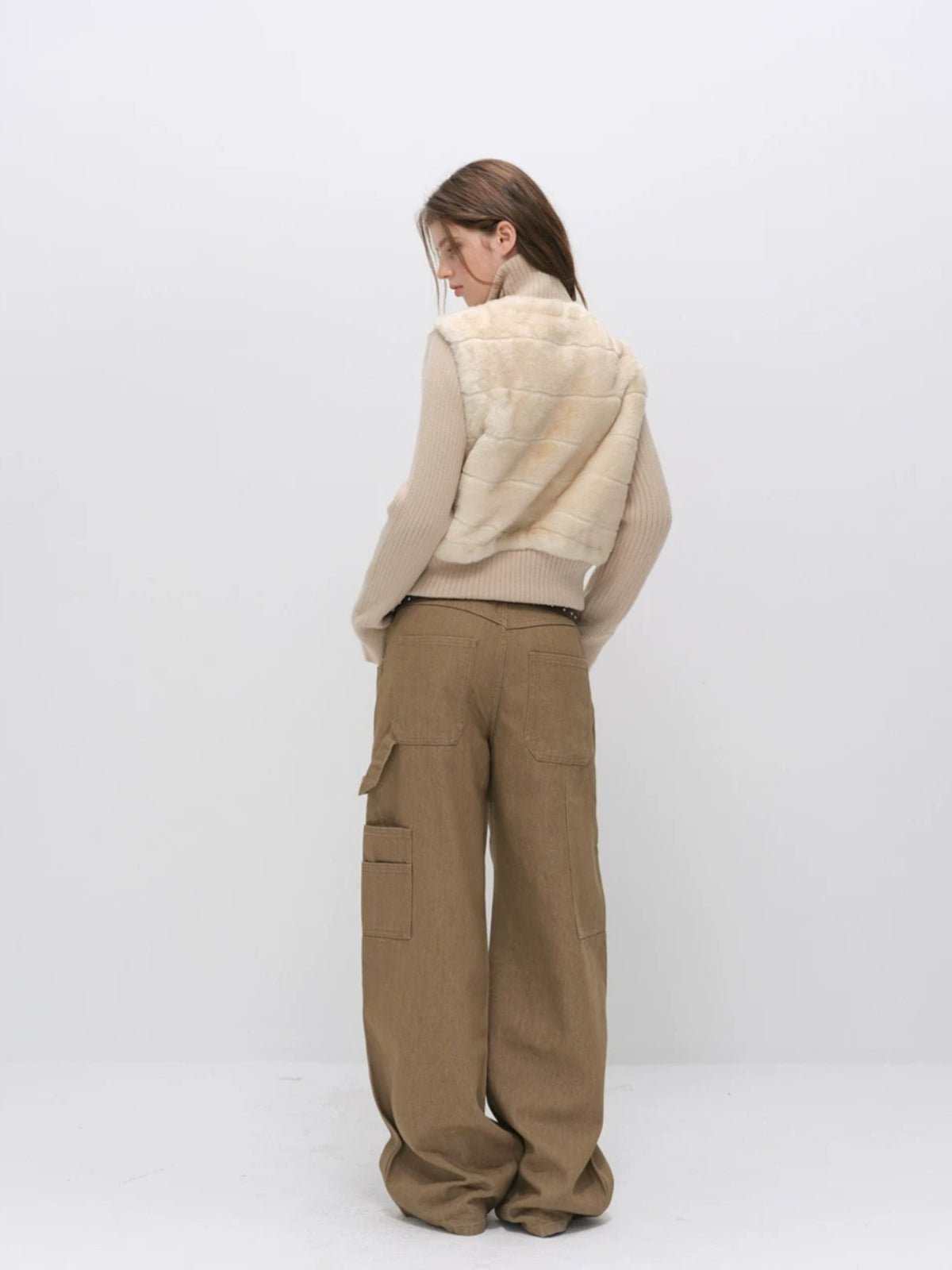 Faux Fur Ribbed Knit Patchwork Jacket