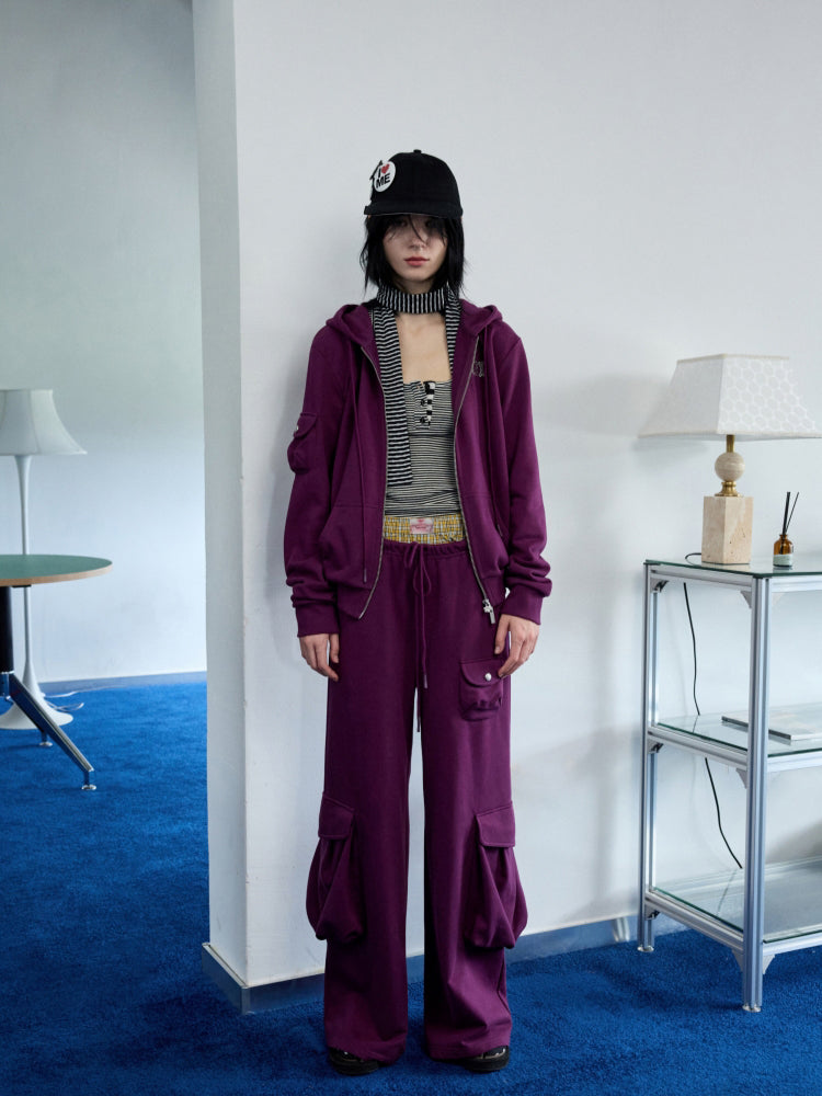 Solid Color Hoodie & Sweatpants Set