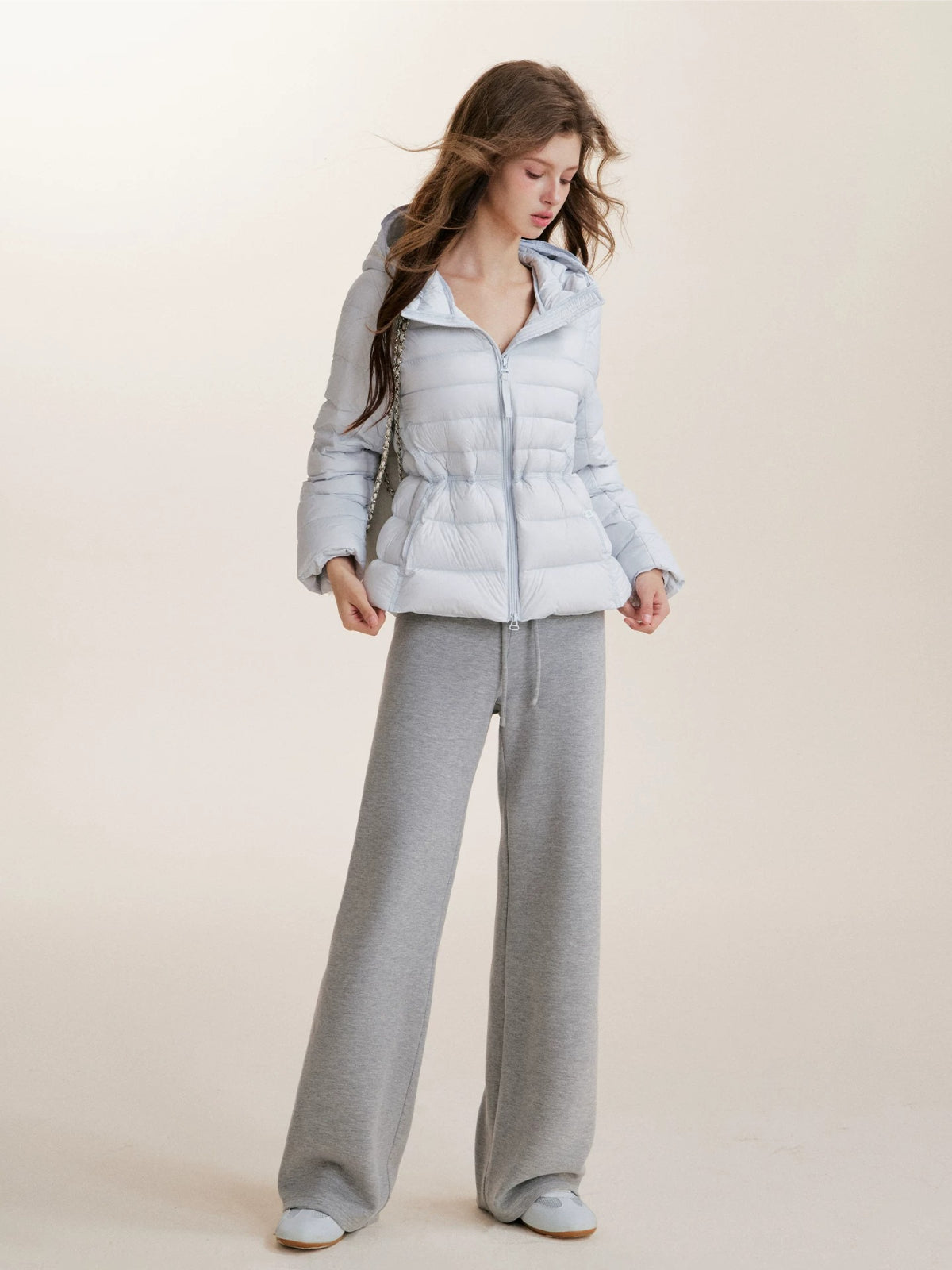 Drawstring Waist Hooded Down Jacket