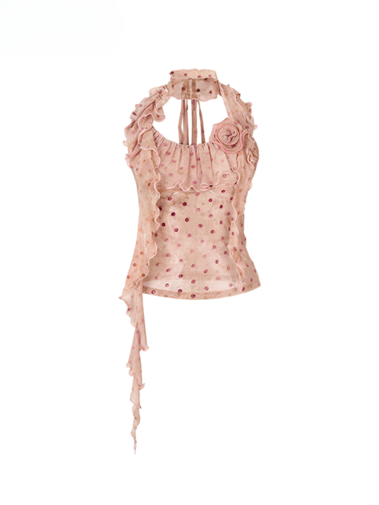 Ribbon-Flower Halter Vest