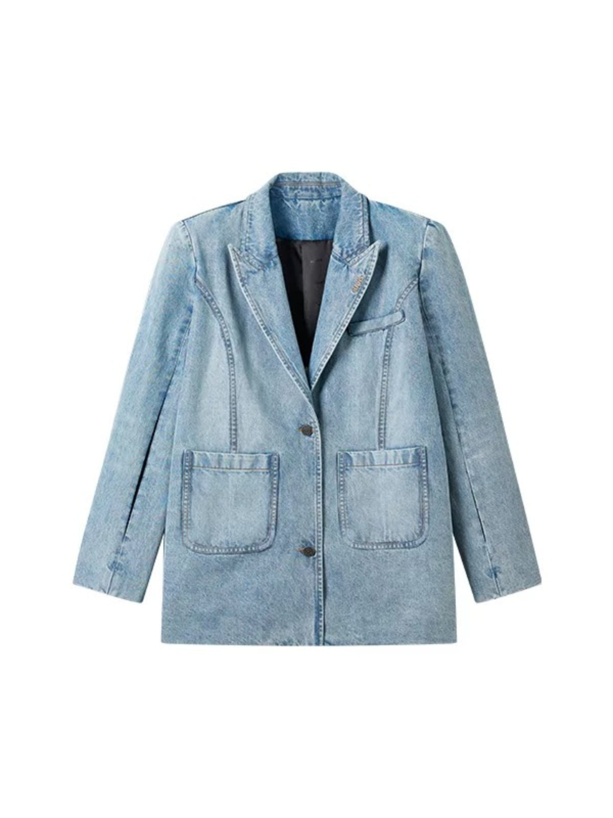 Washed Oversized Denim Blazer Jacket