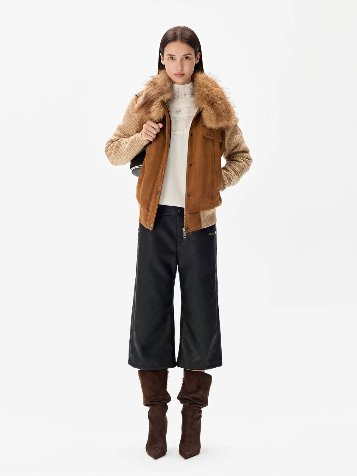 Textured Wool Knit High Neck Sweater
