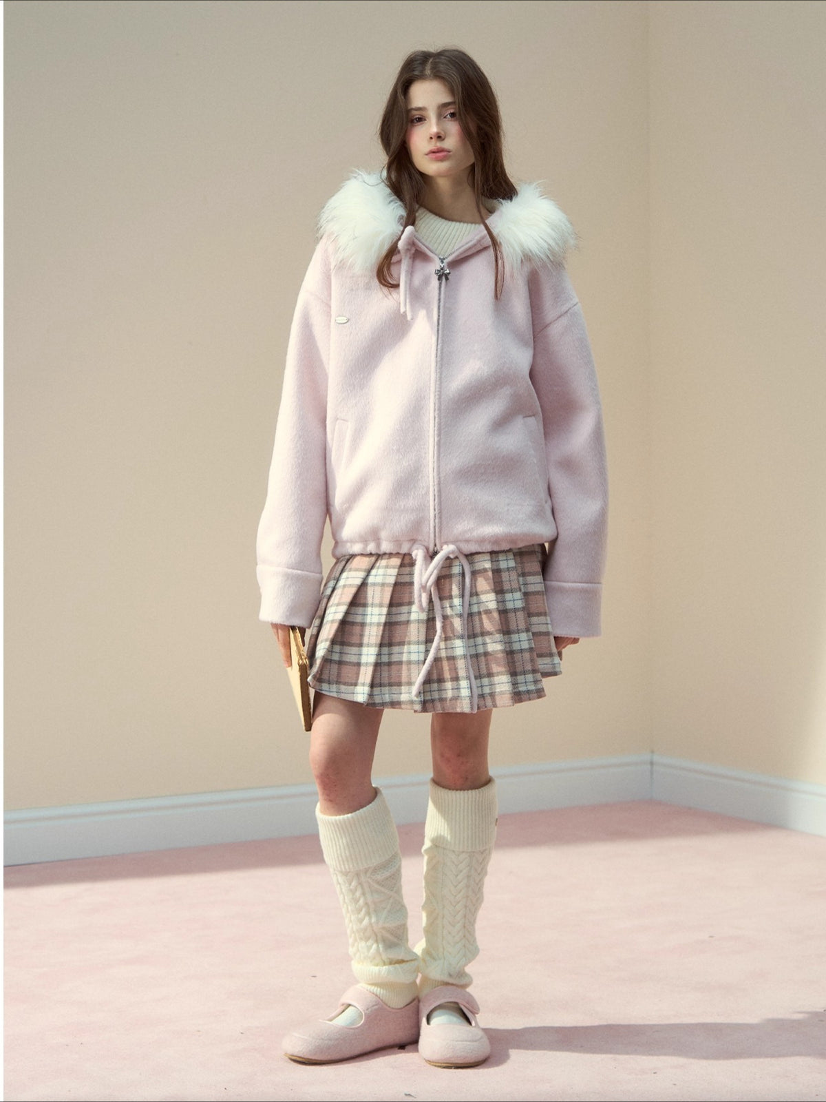 Wool Blend Faux Fur Collar Coat