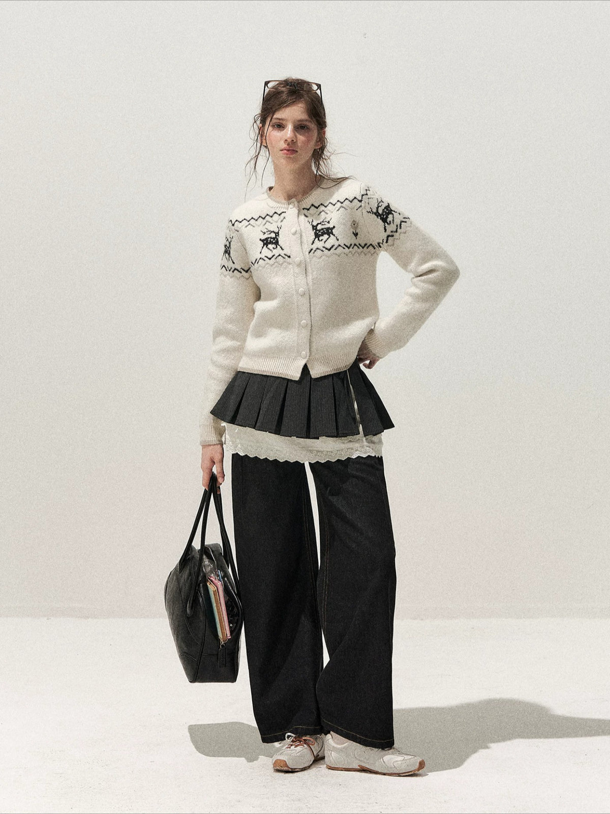 Deer Fair Isle Knit Cardigan