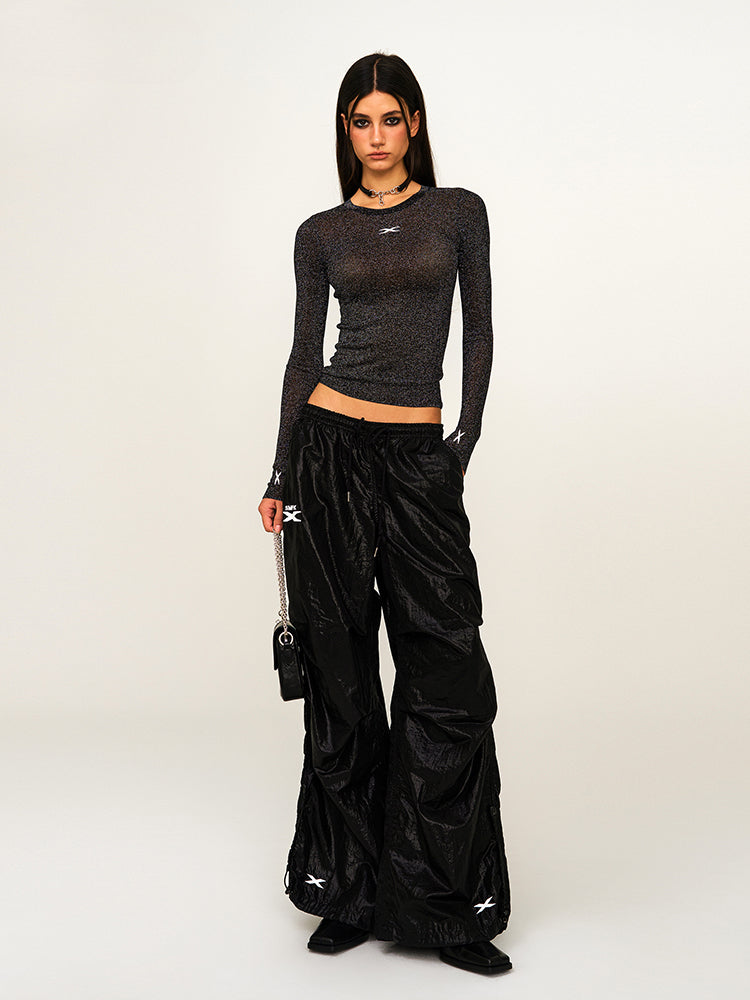 Embroidered Ultra-Light Wide-Leg Workout Pants