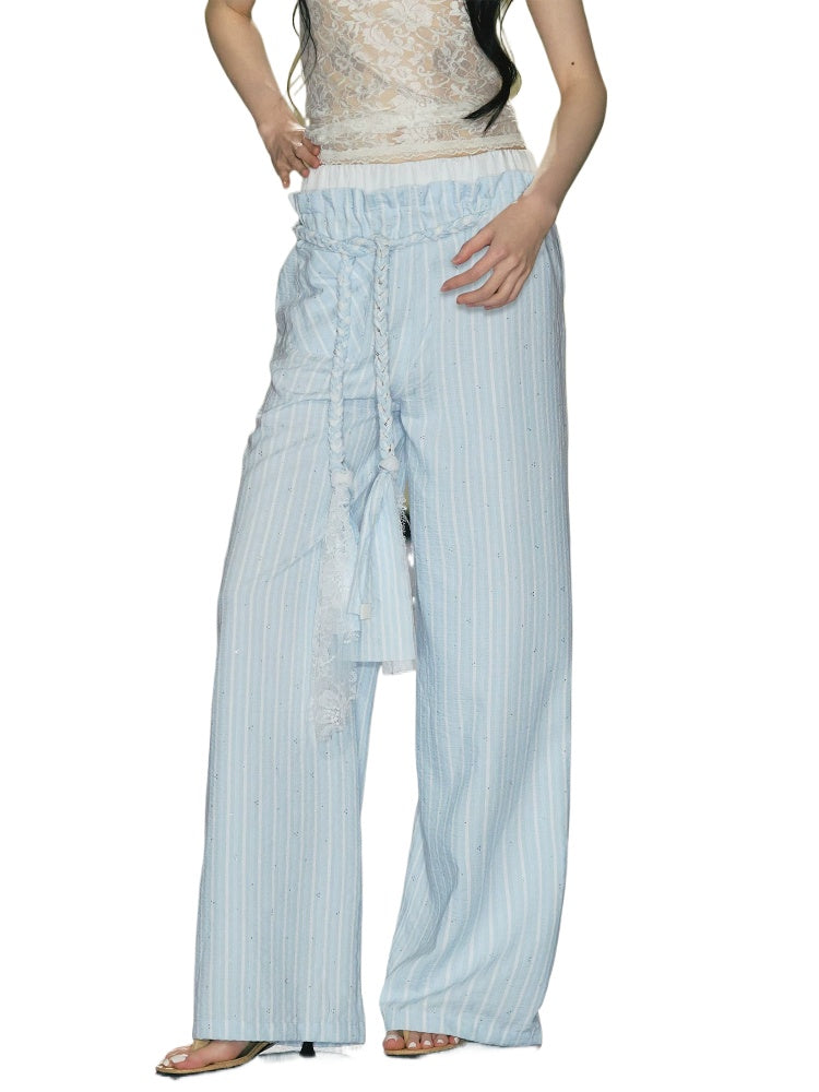 Waist Rope Striped Wide-Leg Pants