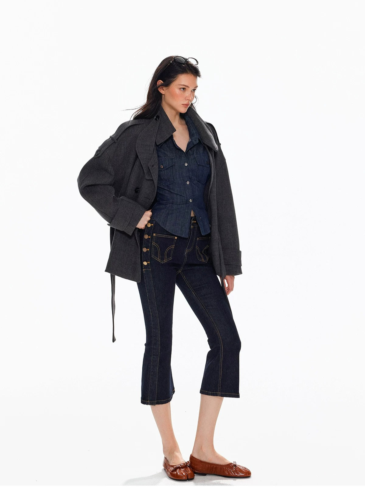 Wool Double Breasted Belted Short Coat