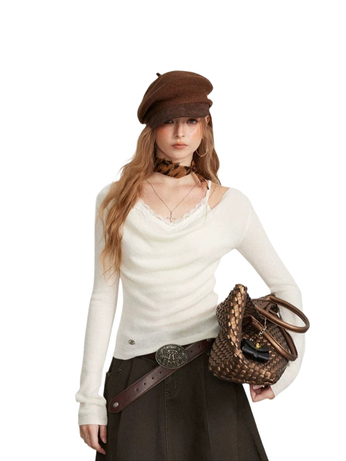 Layered Cowl Neck Knit Sweater