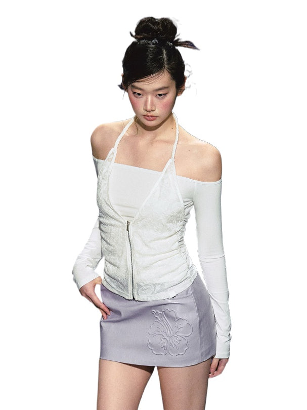 Two-Piece Off-Shoulder Halter Lace Blouse