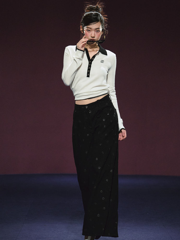 Ribbon Polo Tie-Up Sweater & Shorts Set