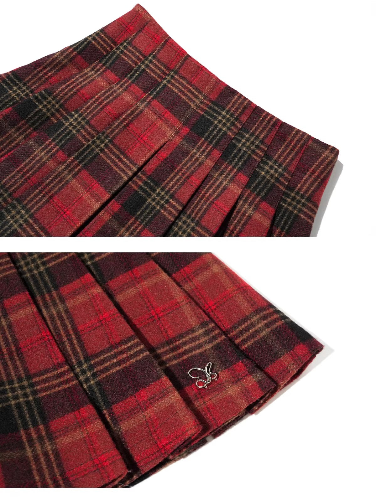 Plaid Wool Pleated Skirt