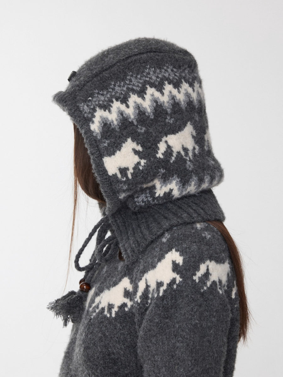 Fair Isle Pony Jacquard Knit Balaclava Hat