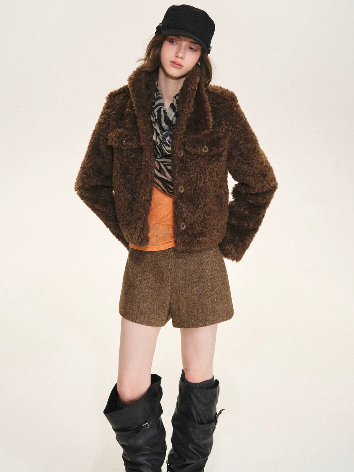 Vintage Cropped Plush Collar Coat
