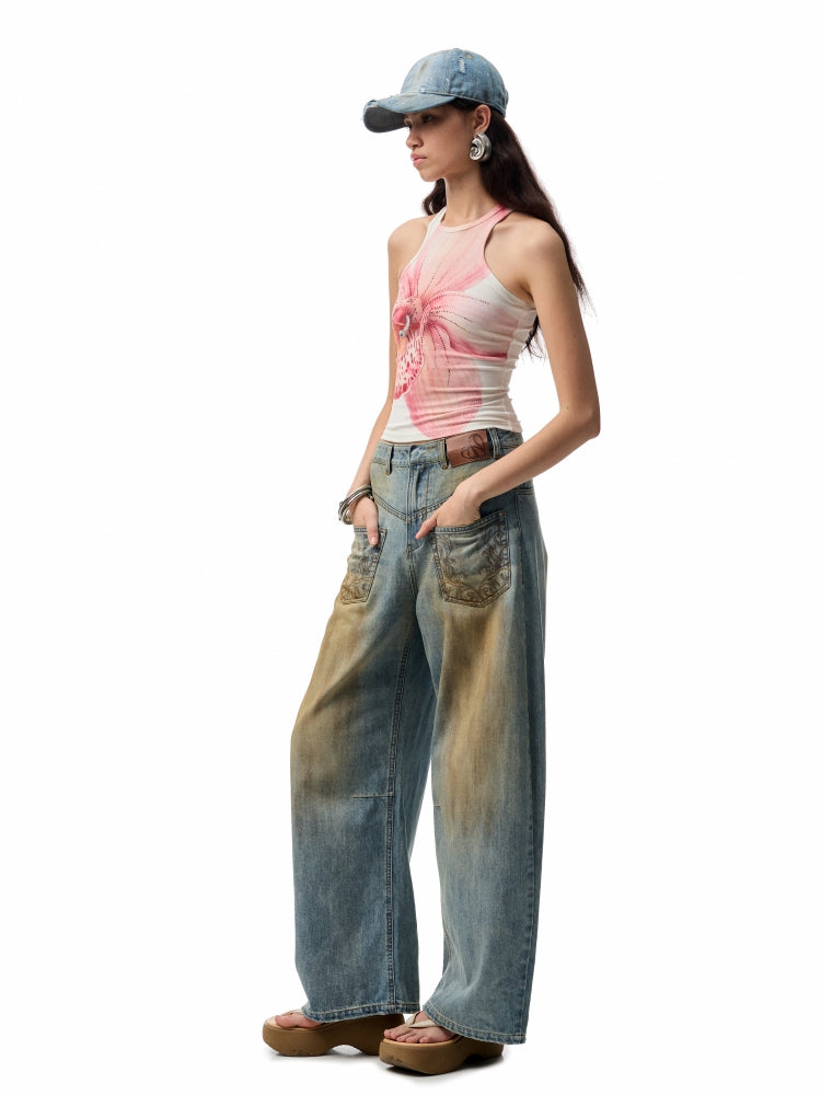 Floral Print Rhinestone Vest