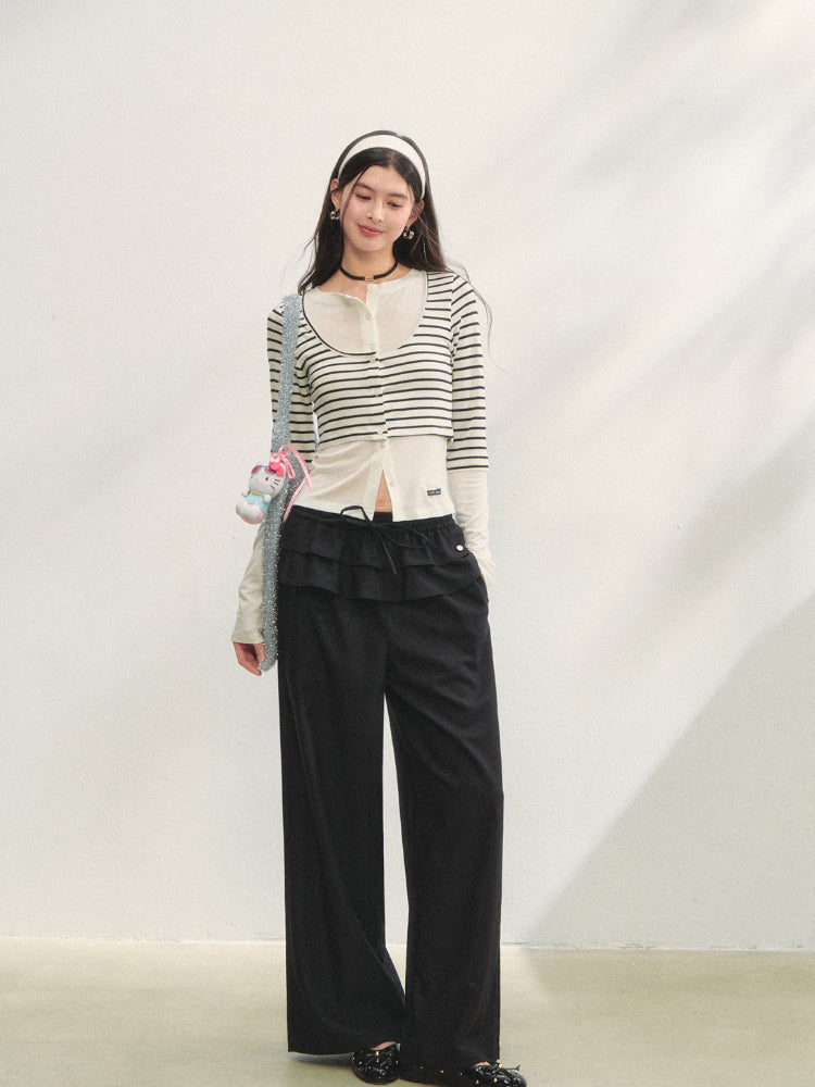 Striped Two-piece Contrast Color Cardigan