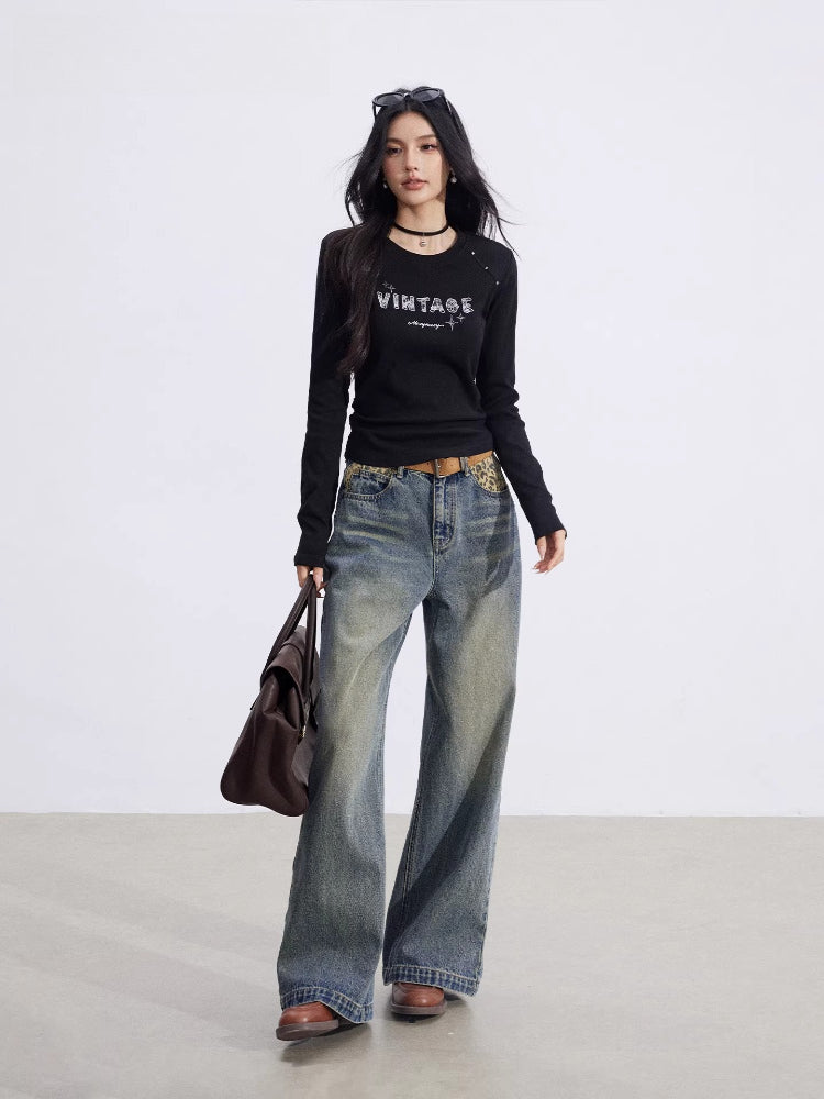 Leopard Patchwork Wide-Leg Jeans