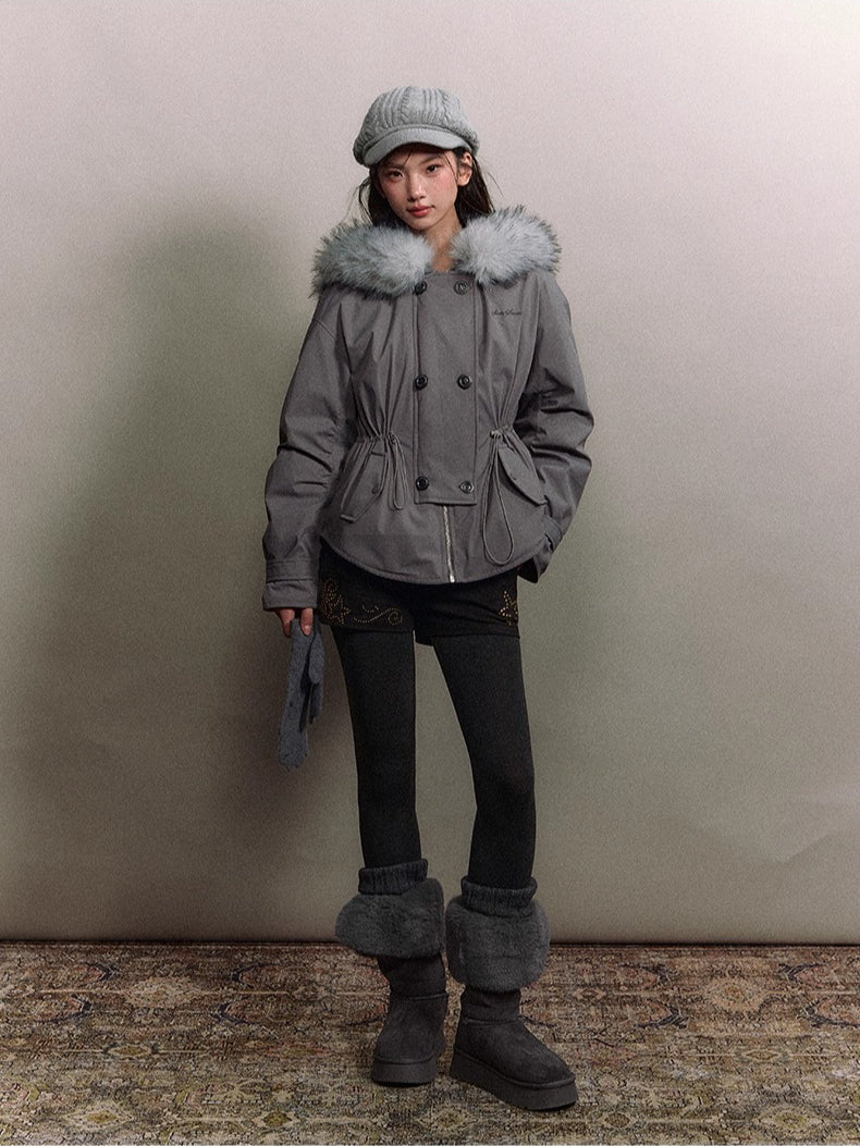 Faux Fur Collar Double-Breasted Down Parka