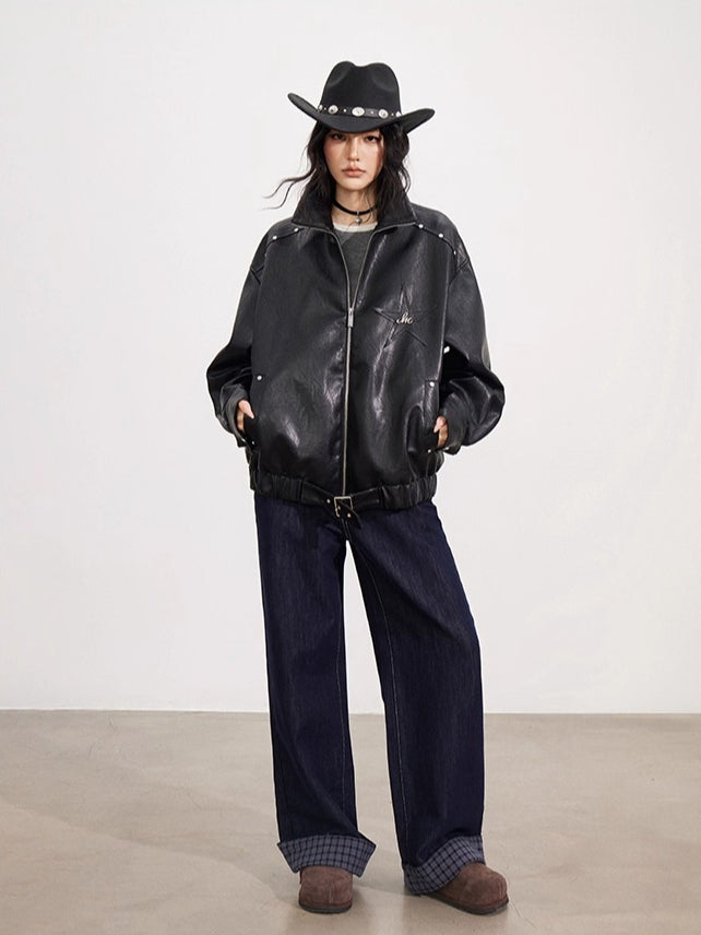 Black Zipper Moto Leather Jacket