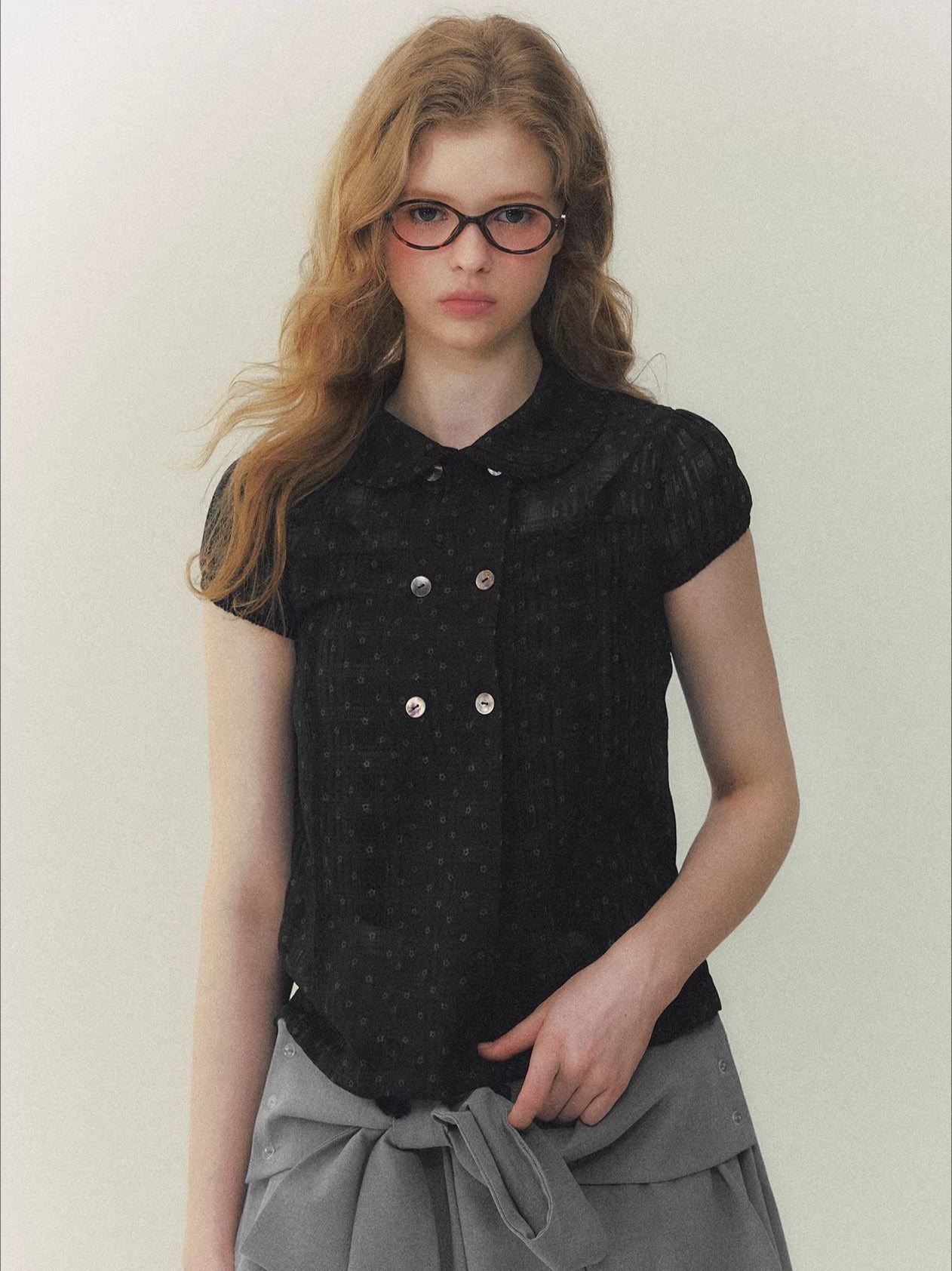 Lace Floral Doll Collar Shirt