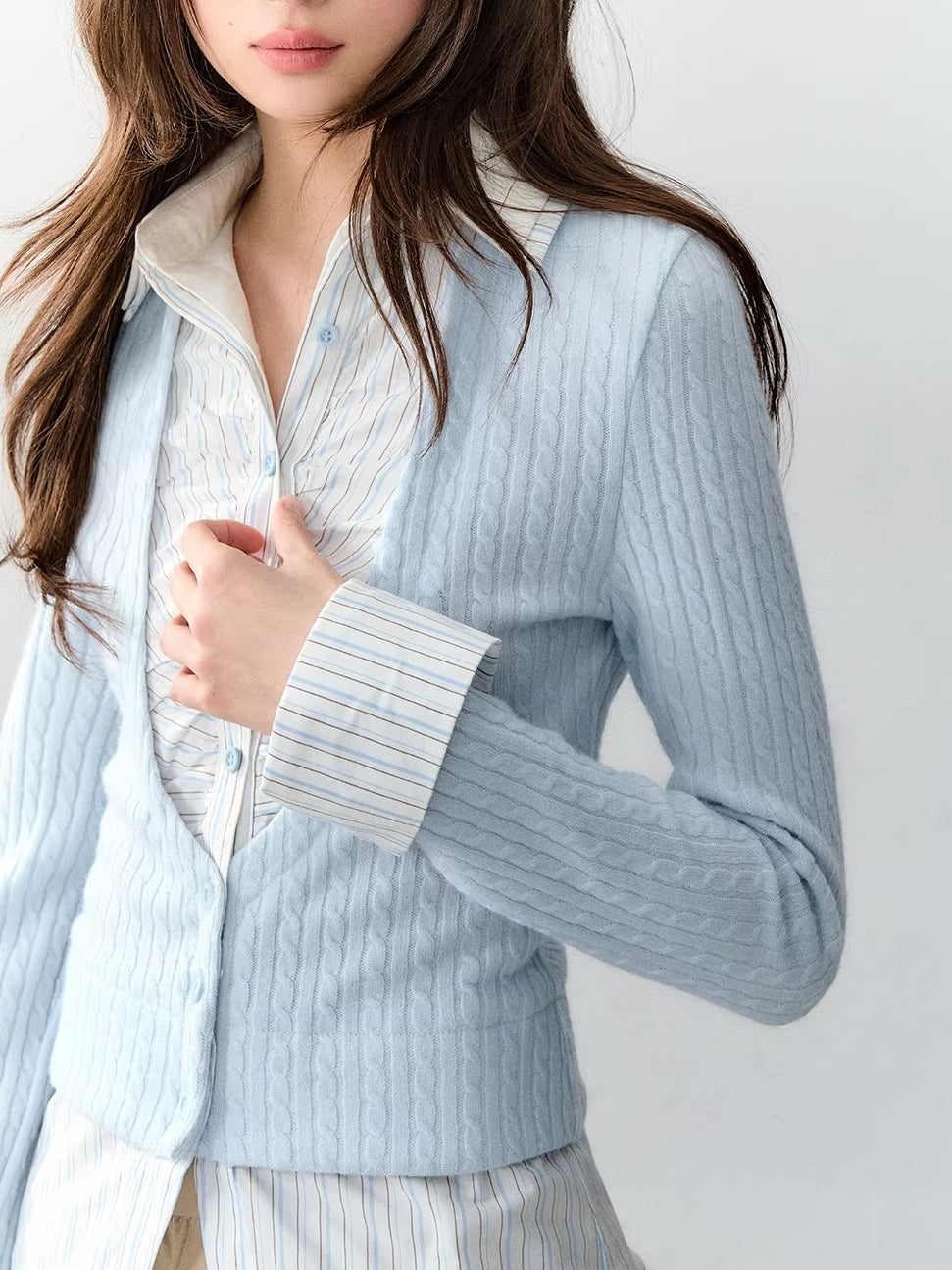 Cable Knit Layered Blouse